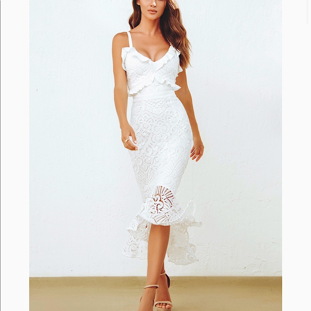 White Lady Black Tie Midi Dress